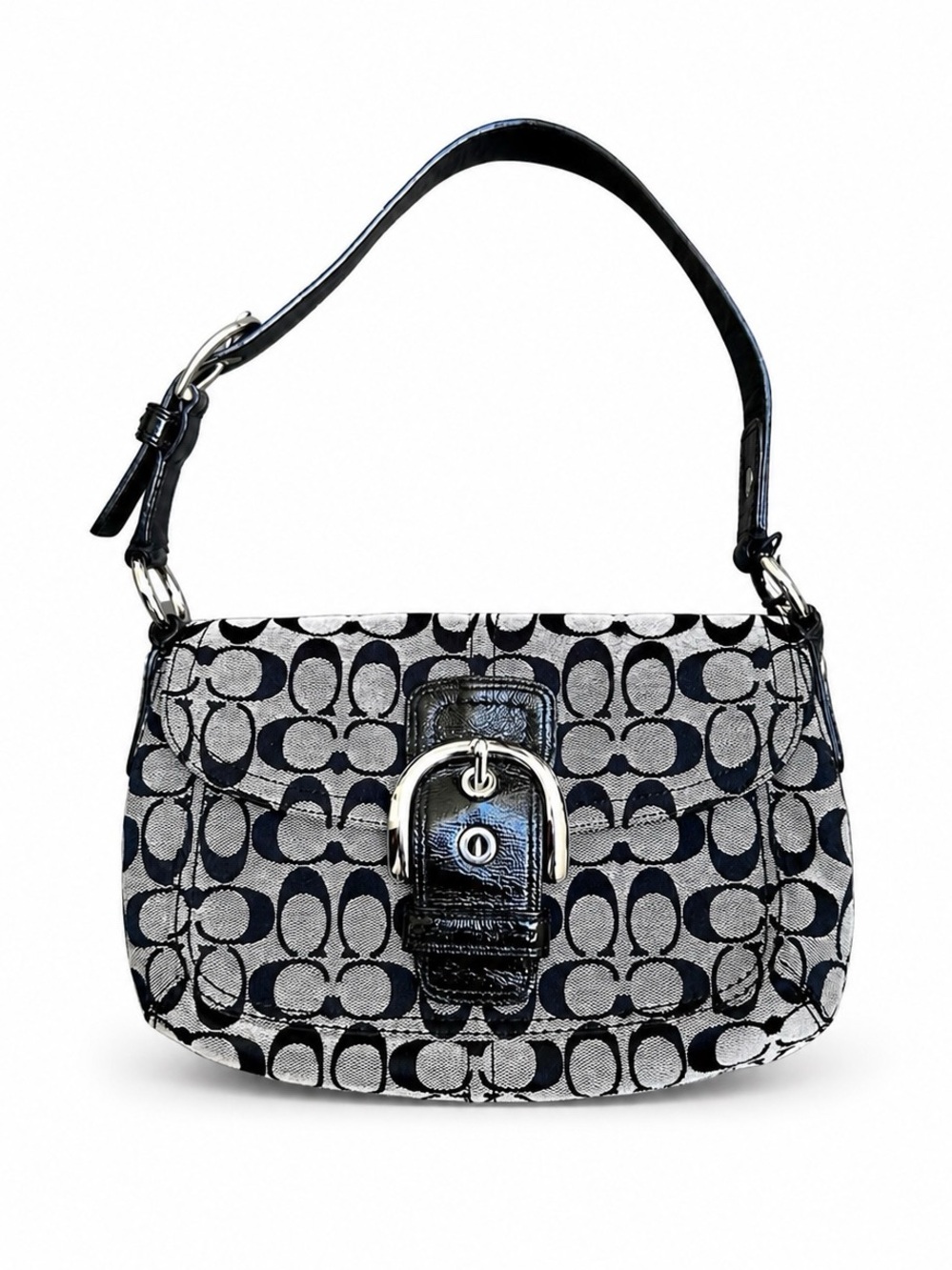 Y2K Coach Black & Grey Soho Flap Bag w/ Patent Leather